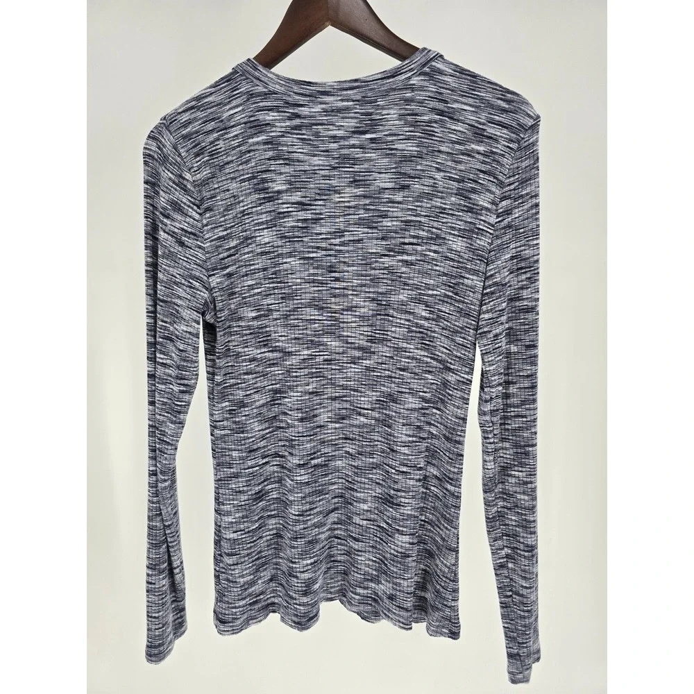 Market & Spruce Womens Long Sleeve Shirt Top Gray Size L Ribbed Vertically‎